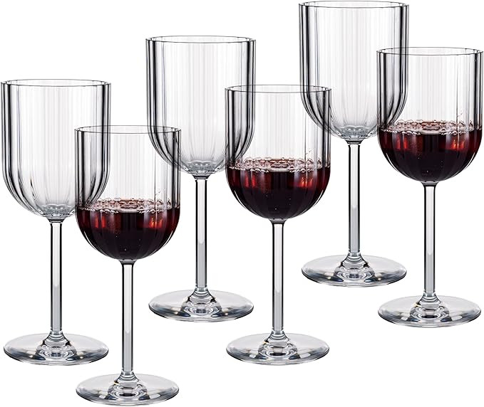14-ounce Plastic Stem Wine Glasses, All Purpose Arcylic Glasses, set of 6 Clear Reusable Shatter-... | Amazon (US)