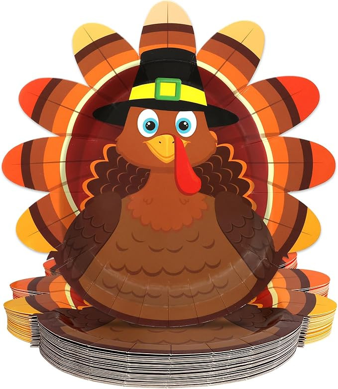 Treasure Cove Thanksgiving Paper Plates Turkey Shaped Disposable Dinnerware Turkey Dinner Serving... | Amazon (US)