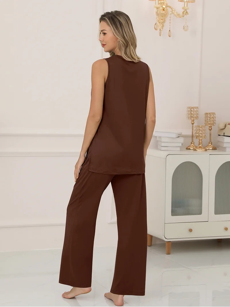 MINTREUS Lounge Sets for Women Knit Loose Tank Top Wide Leg Pants Soft Comfy Pajamas Set 2-Piece ... | Walmart (US)