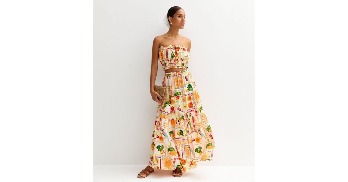 Multicoloured Fruit Print Tiered Maxi Skirt | New Look | New Look (UK)
