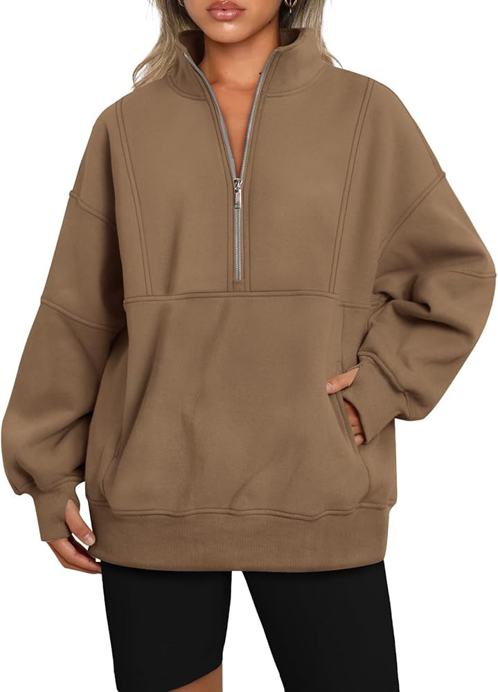 AUTOMET Women's Half Zip Oversized Sweatshirts Fleece Pullover Long Hoodies Casual Mock Turtlenec... | Amazon (US)