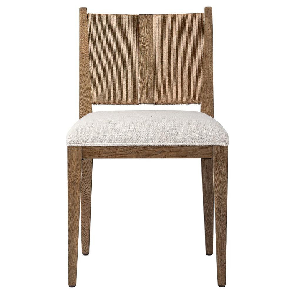 Anika Coastal Beach Cream Performance Natural Wood Dining Side Chair | Kathy Kuo Home