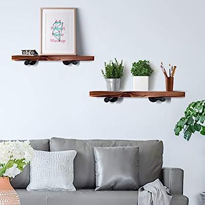 Y&ME Wall Mounted Floating Shelves with Industrial Pipe Brackets, Set of 2 Solid Pine Wood Pipe S... | Amazon (US)