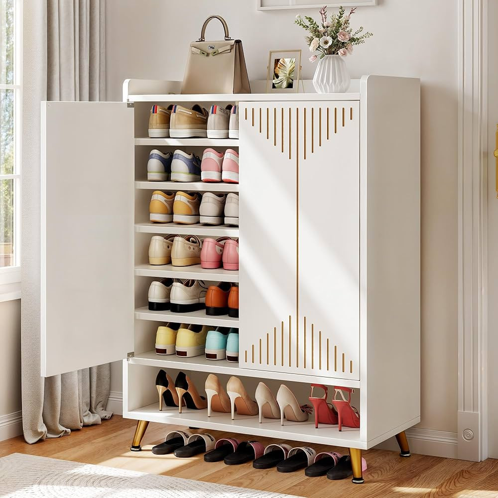 YITAHOME Shoe Cabinets with Doors Entryway, 6-Tier White Shoe Storage Cabinet Modern Freestanding... | Amazon (US)