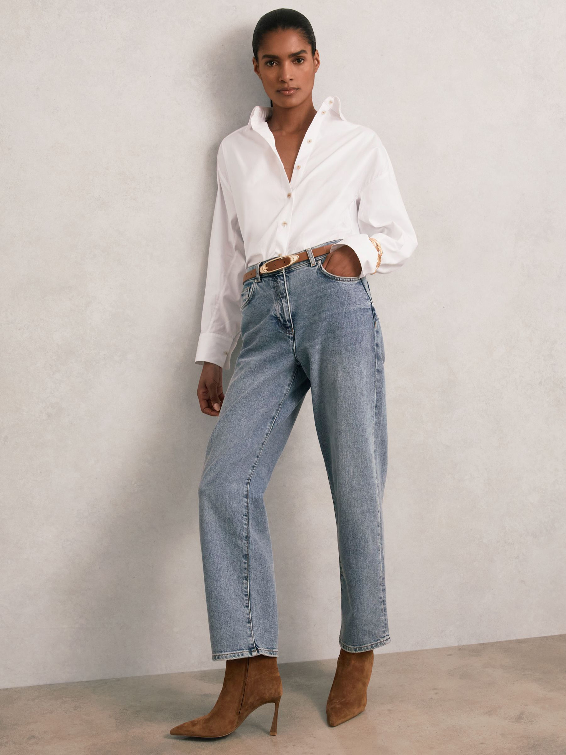 Reiss High Heeled Leather Ankle Boots in Tan - REISS | Reiss UK