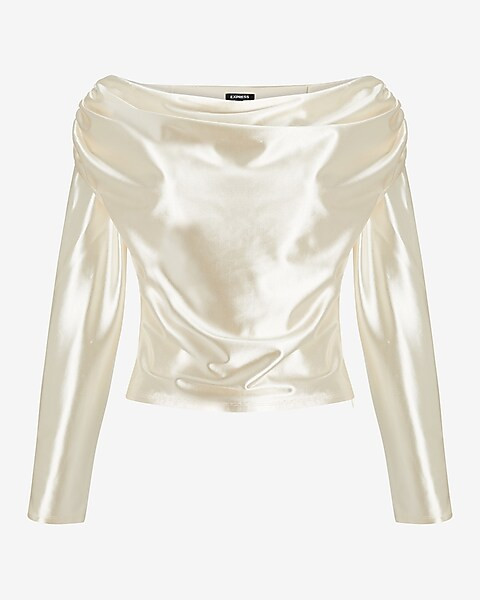Satin Draped Shoulder Top | Express
