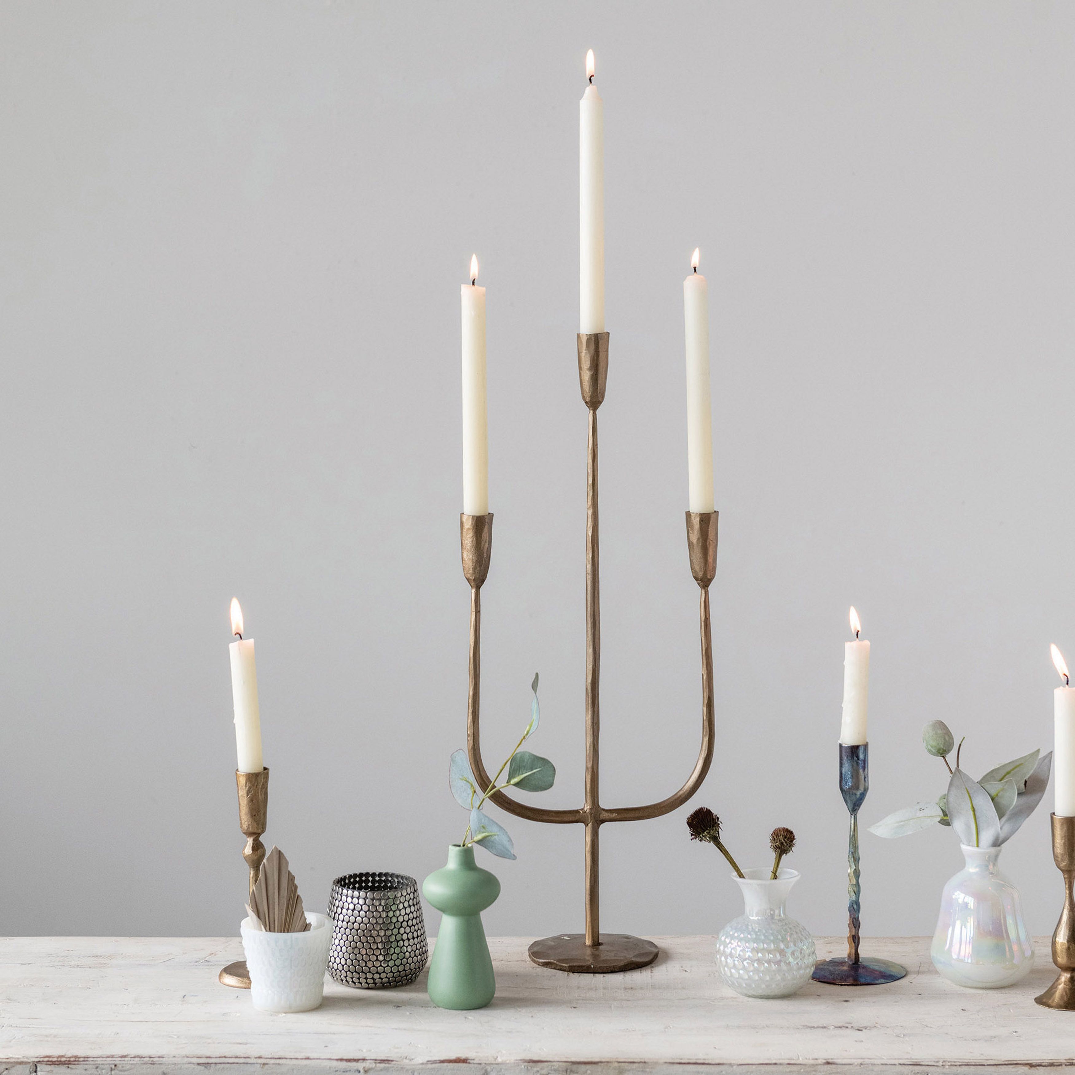 Creative Co-Op Hand-Forged Metal Candelabra, Antique Brass Finish | Walmart (US)