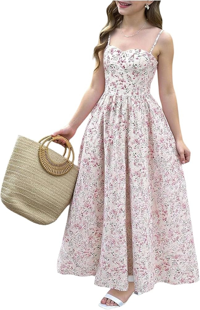 RoseSeek Girl's Flowy Floral Midi Dresses Smocked Cami Sundress Beach Vacation Summer Dress | Amazon (US)