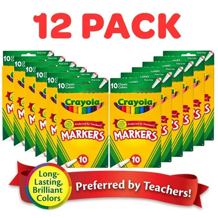 Crayola Classic 10 Count Fine Line Art Markers, Child, 120 Pieces | Walmart (US)