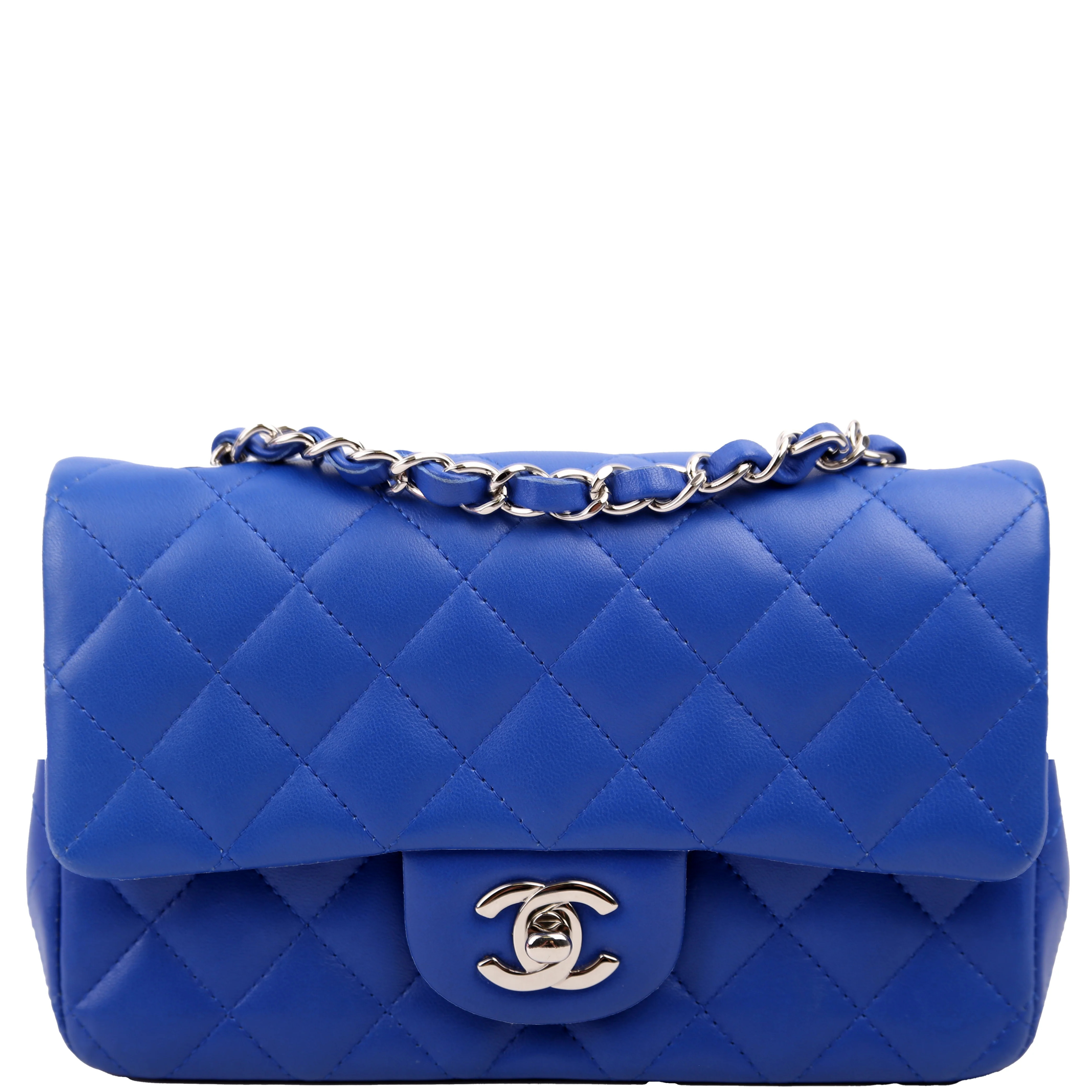 Classic Flap Mini Rectangle Lambskin Blue | Keeks Designer Handbags
