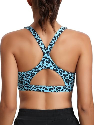 RUNNING GIRL High Support Sports Bras for Women,Racerback Running Bra Workout Crop Tank Tops Longline Sports Bra Push up(WX2946 Green Leopard L) | Amazon (US)