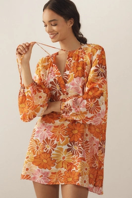 Maeve Tie-Neck Printed Mini Kaftan | Anthropologie (US)