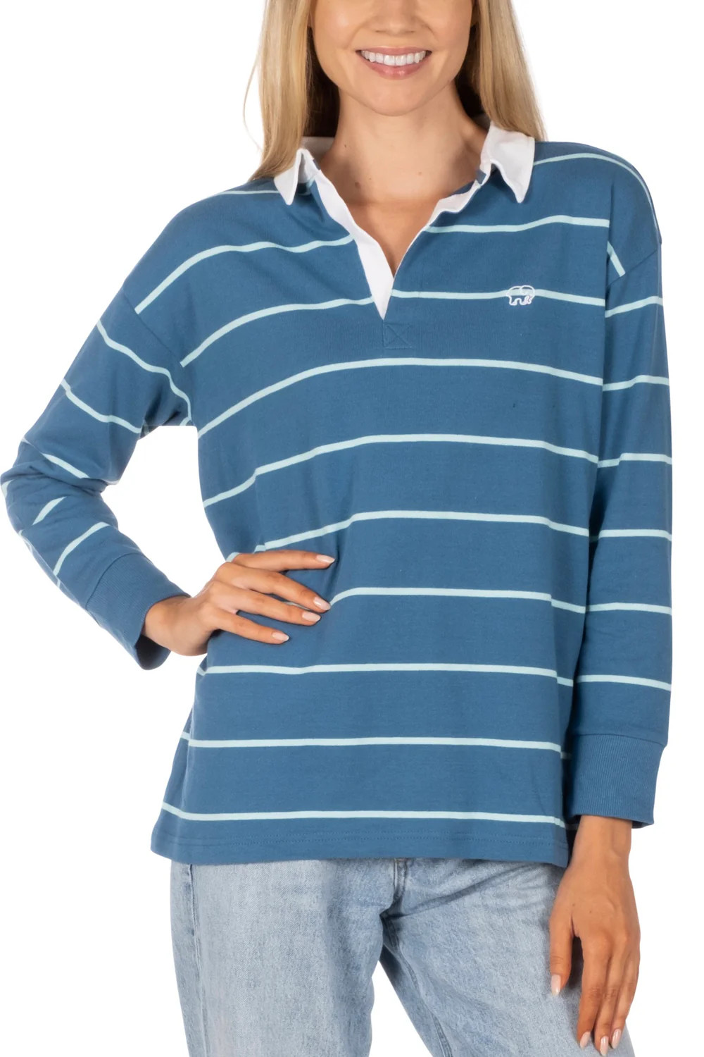 Blue Stripe Polo T-Shirt | Ivory Ella