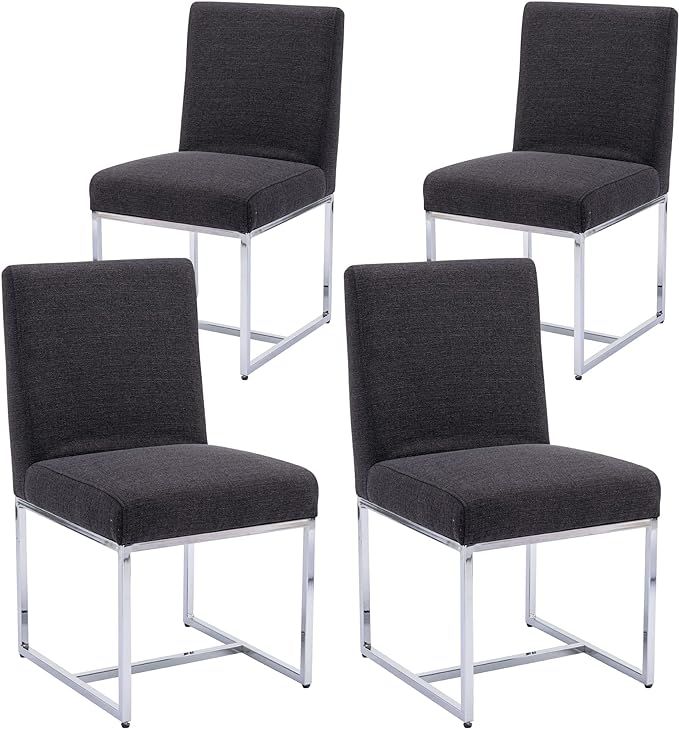 Set of 4 Linen Upholstered Dining Room Chairs, Mid Century Modern Fabric Chair for Dining Room, w... | Amazon (US)