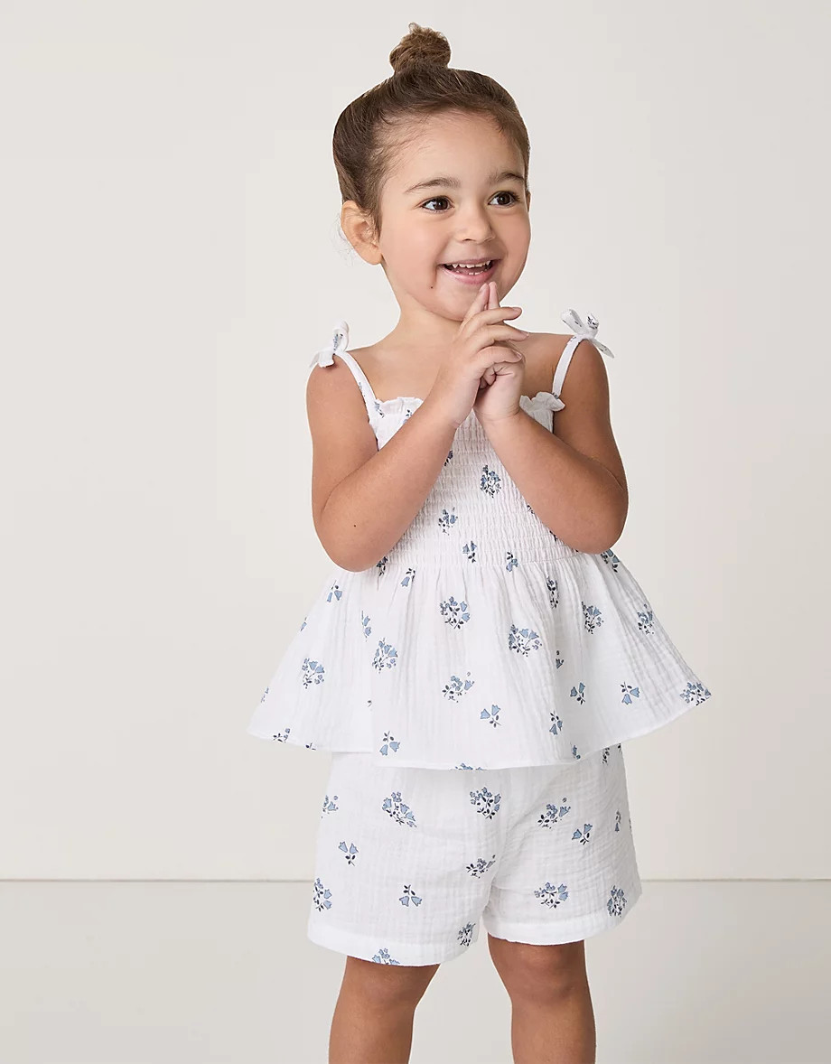 Organic Crinkle Cotton ‘Elodie’ Floral Tie-Shoulder Top & Shorts Set (0–18mths) | The White Company UK & ROW
