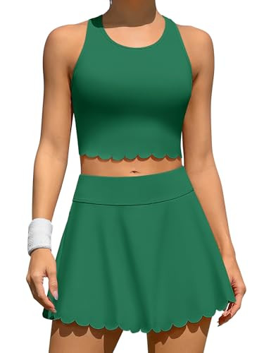 ATTRACO Womens Tennis Skirt Set Sleeveless Golf Dresses with Shorts Pickleball Outfits Green L | Amazon (US)