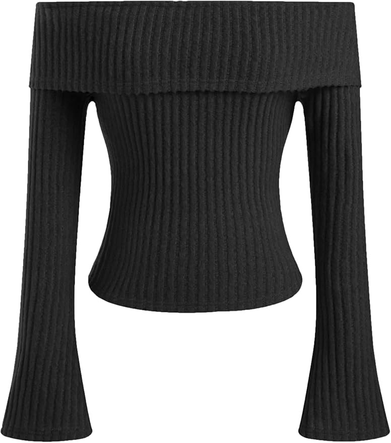 CIDER Off The Shoulder Tops for Womens Sexy Long Sleeve Going Out Tops Knit Cropped Top Trendy Sl... | Amazon (US)