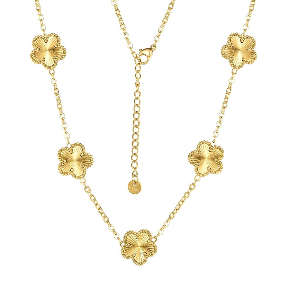 Clover Necklace for Women 18K Gold Plated Stainless Steel Four Leaf Clover Necklace Lucky Simple ... | Amazon (US)