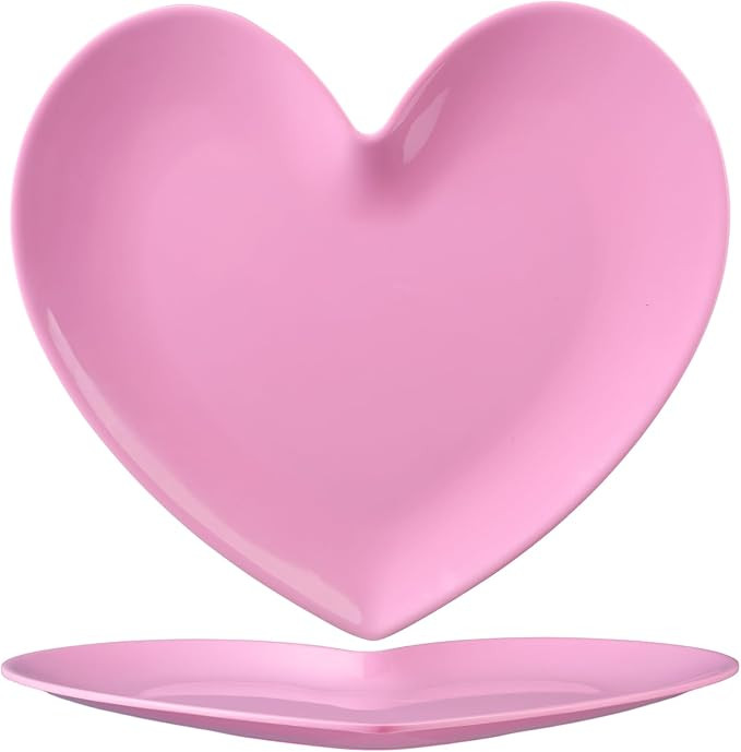 Jinei 2 Pieces Heart Shaped Plates 11 Inch Valentine's Day Pink Heart Dinner Plates Heart Dish Se... | Amazon (US)