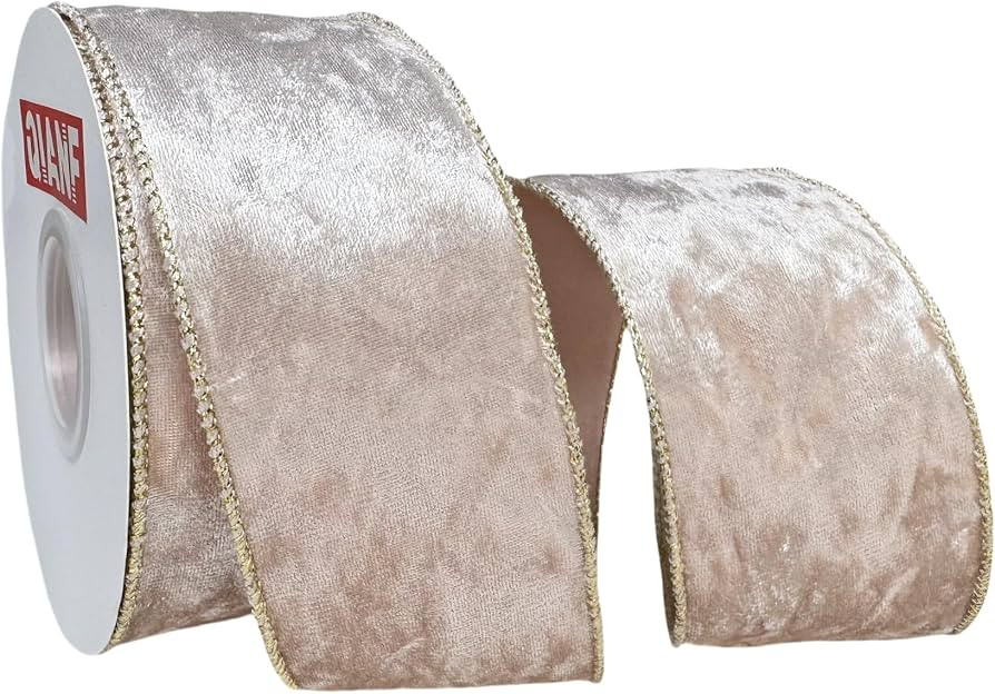 Champagne Velvet Wired Edge Ribbon, 2.5 Inch x 10 Yards Crushed Velvet Christmas Ribbon for Chris... | Amazon (US)
