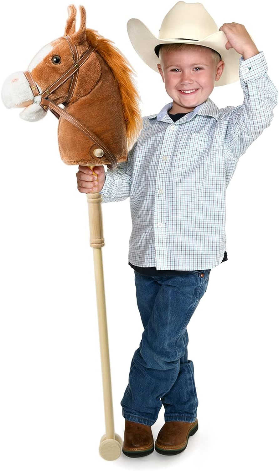 HollyHOME Outdoor Stick Horse with Wood Wheels Real Pony Neighing and Galloping Sounds Plush Toy ... | Amazon (US)