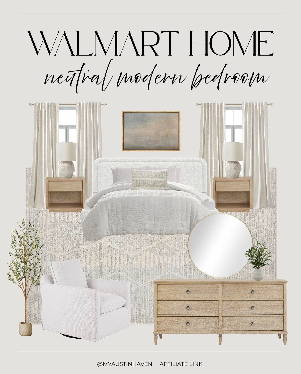 Walmart Home: Neutral Bedroom
inspo and design 🛏️

Neutral bedding, bedroom furniture, affordable bedroom furniture, dresser, night stand, area rug, upholstered bed frame 

 #LTKStyleTip 

#LTKFindsUnder100 #LTKmorningroutine #LTKHome