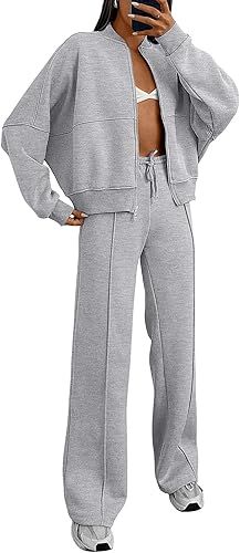 EFAN Womens Zip Up Sweatsuits Sets Lounge 2 Piece Outfits Oversized Fall Sweatshirt Fashion Wide ... | Amazon (US)