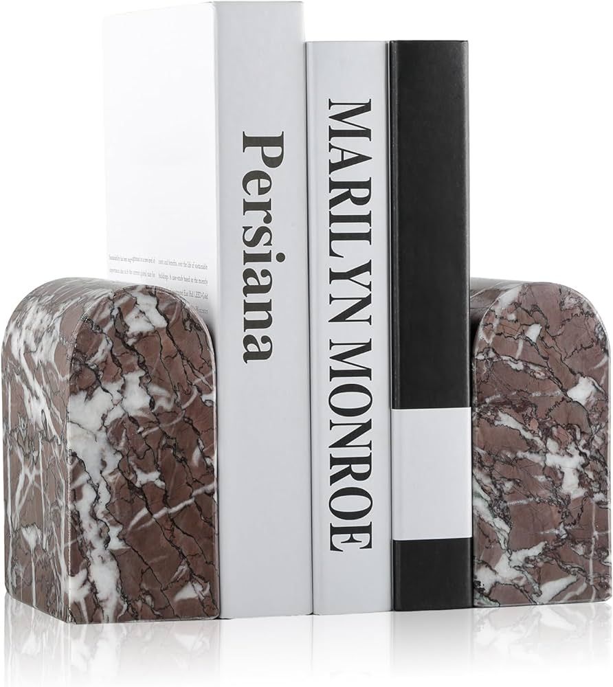 Luxury Turkish Marble Bookends for Shelves, Decorative Book Ends, 13lbs Heavy-Duty Marble Book Ho... | Amazon (US)