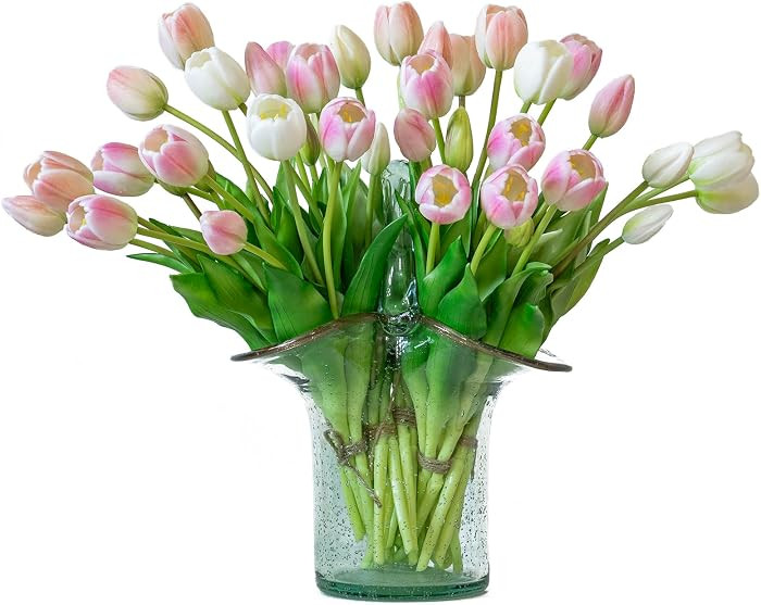 40pcs Artificial Tulips Flowers, Latex Bouquet,Fake Tulips for Office Wedding Party Home Kitchen ... | Amazon (US)
