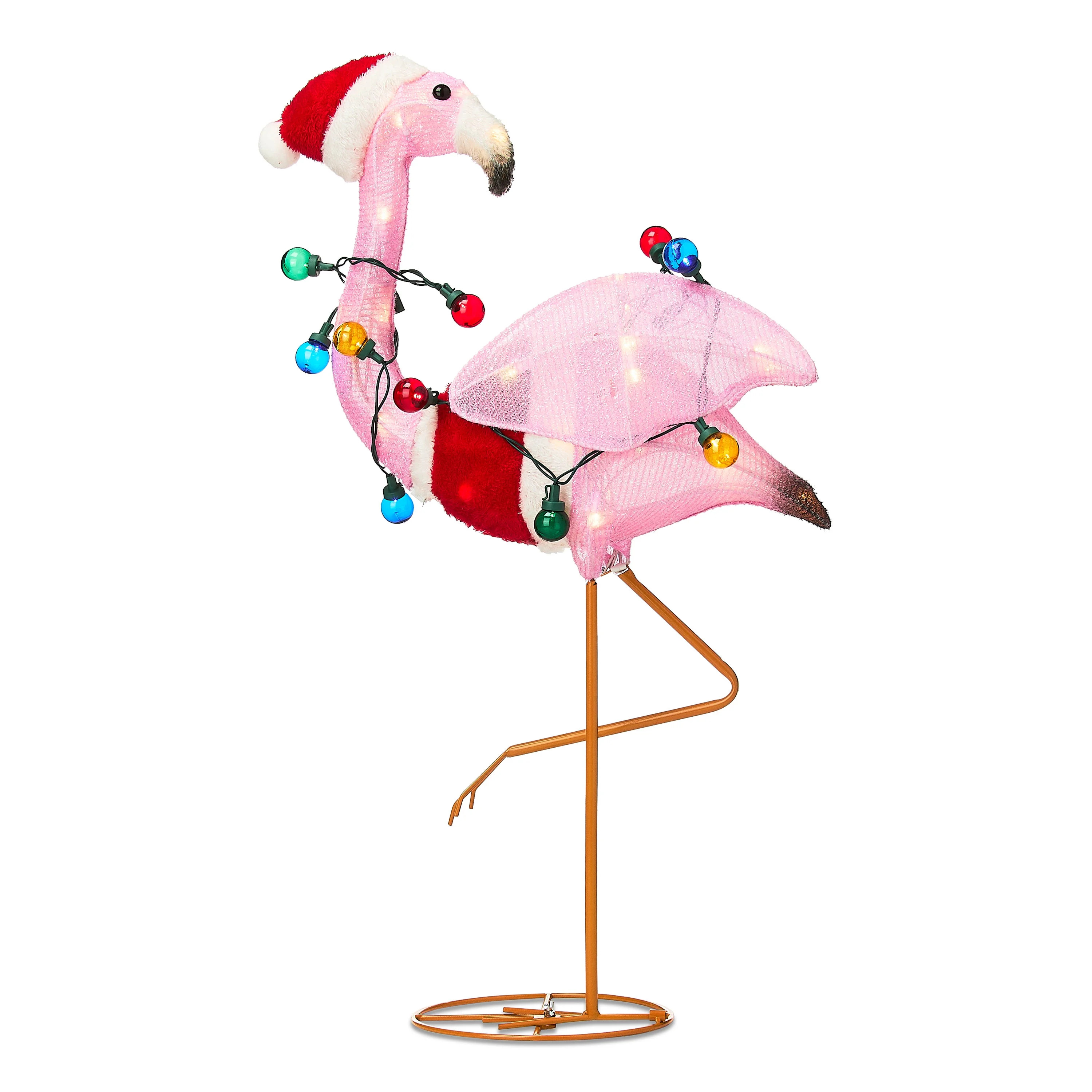 Indoor/Outdoor Light-Up Flamingo Christmas Decoration with 40 LED Lights, Warm White and Multicol... | Walmart (US)