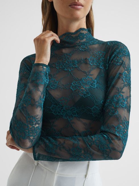 Lace High Neck Top | Reiss US