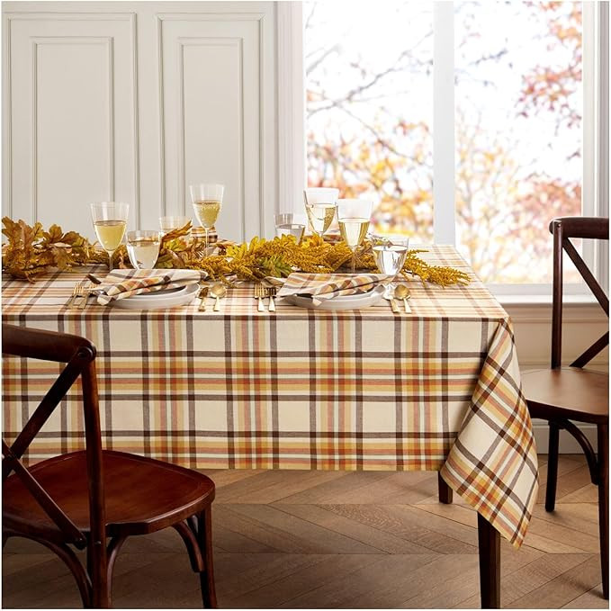 Elrene Home Fashions Russet Harvest Woven Plaid Cotton Tablecloth for Fall/Thanksgiving, 60"x102"... | Amazon (US)