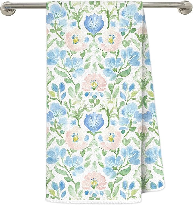 Grandmillennial Pink and Blue Floral Kitchen Dish Towels, Cottagecore Pink Blue and Green Botanic... | Amazon (US)