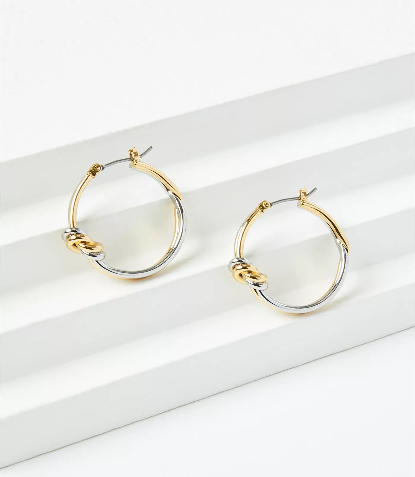 Mixed Metallic Knotted Hoop Earrings | LOFT