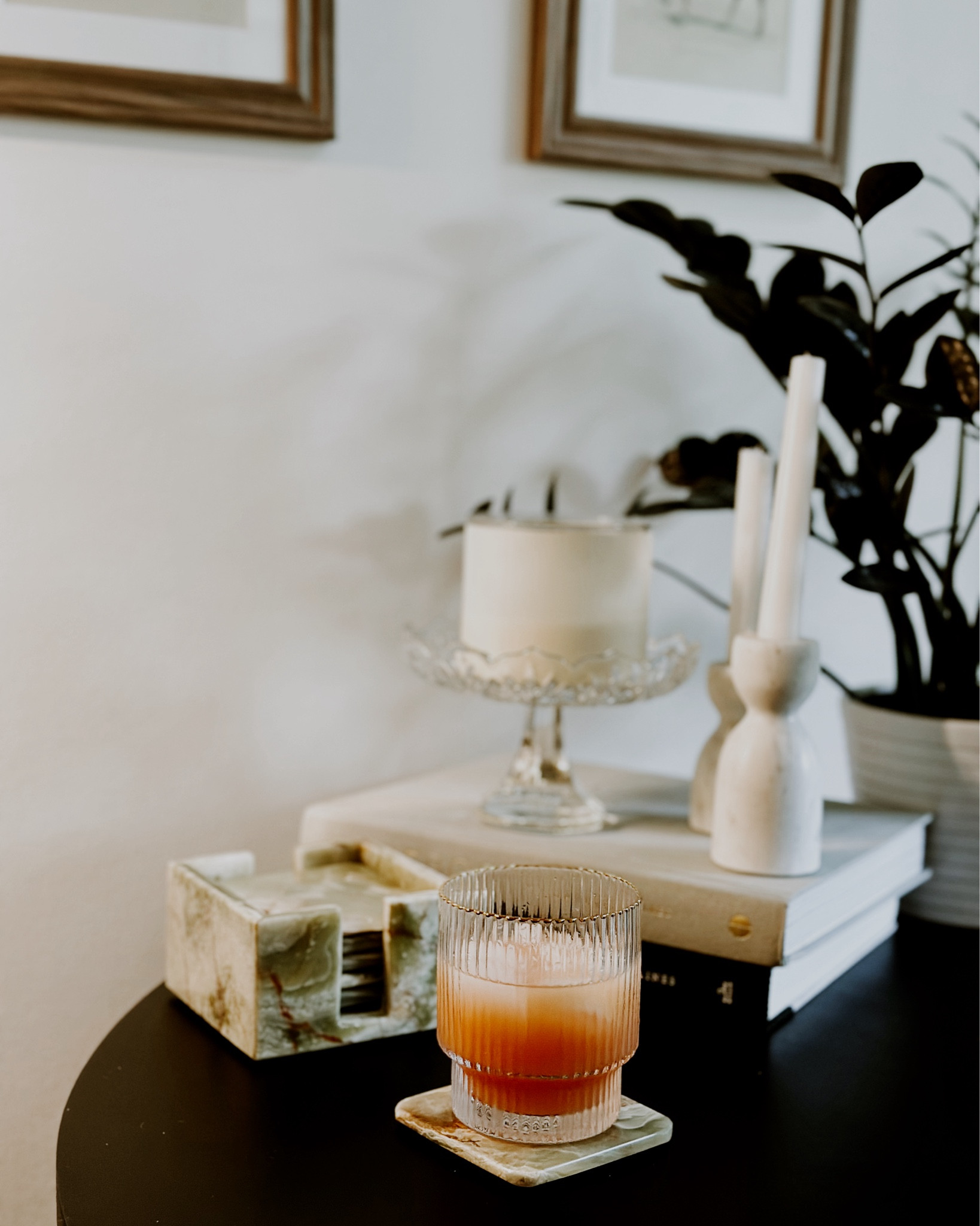 Gold rimmed, ribbed elegant drinking glasses and beautiful green stone coasters! 

#LTKHome #LTKStyleTip
