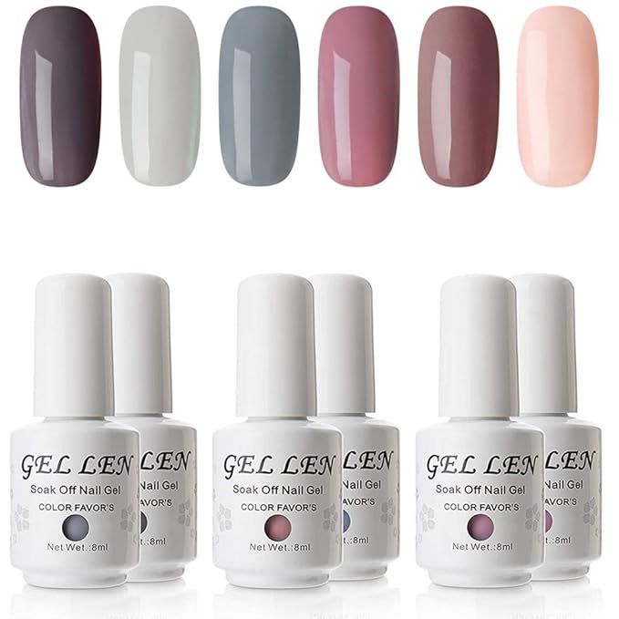 Gellen Gel Nail Polish Set - Nude Grays 6 Colors, Popular Nail Art Colors UV LED Soak Off Nail Ge... | Amazon (US)