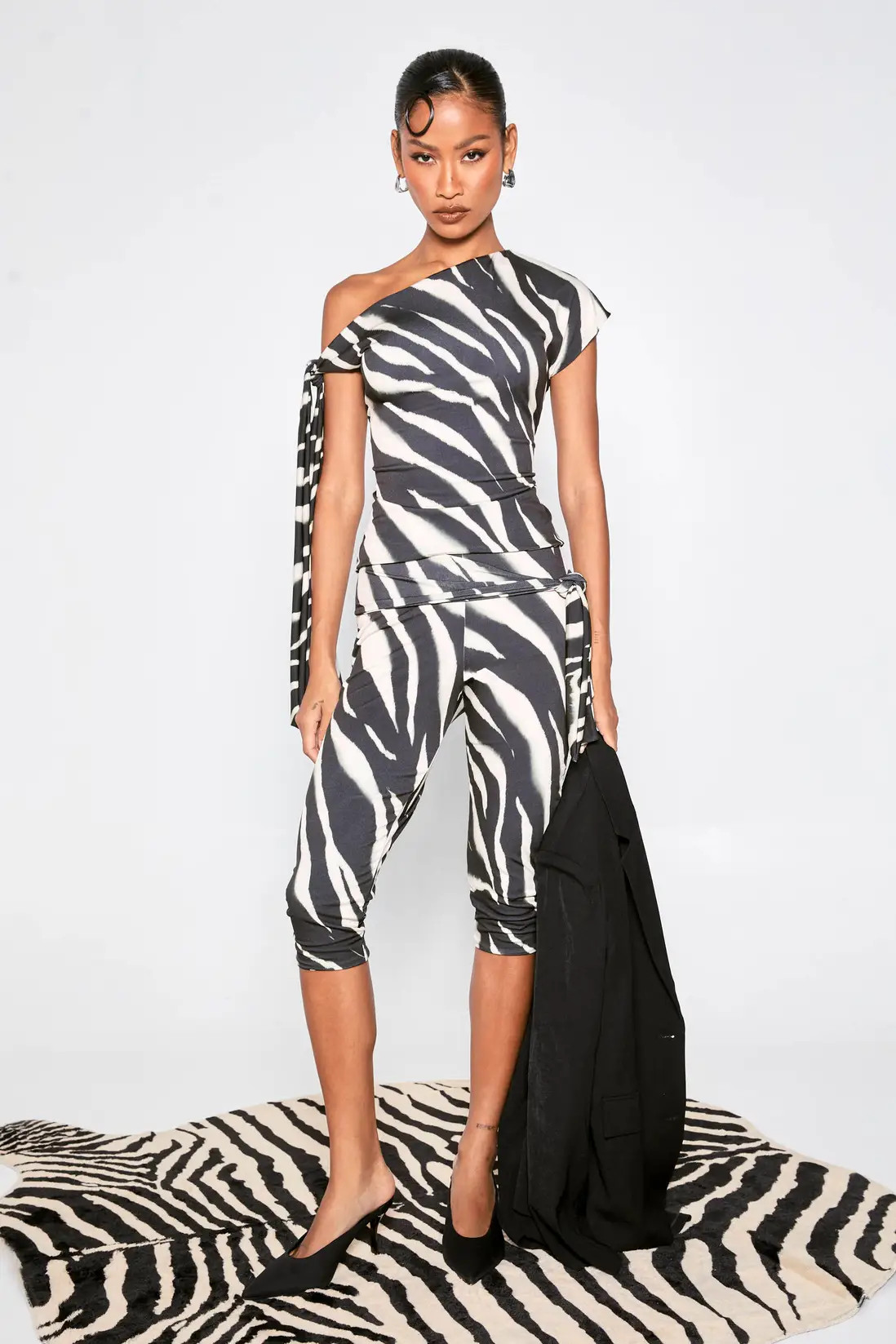 Black Zebra Print Tie Shoulder Top | Boohoo USA | boohoo (US & Canada)
