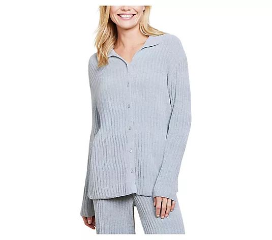 Barefoot Dreams CozyChic Ultra Lite Wave ButtonUp Shirt - QVC.com | QVC