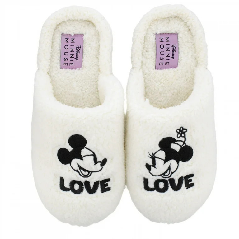 Mickey and Minnie in Love Fuzzy Women's Slippers-Size 6 | Walmart (US)