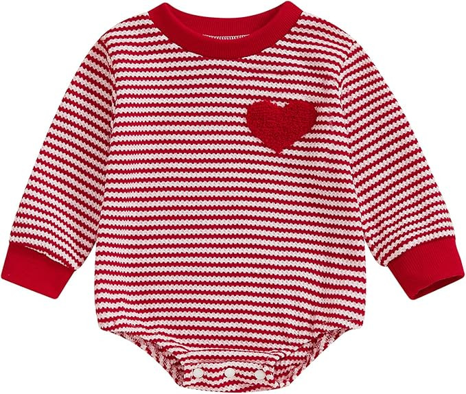 VISGOGO Valentine's Day Baby Sweatshirt Romper Striped Heart/Clover Waffle St.Patrick Day Long Sl... | Amazon (US)