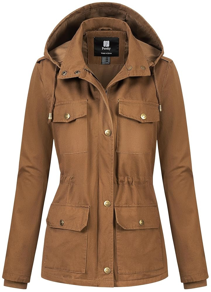 Pursky Women's Cotton Anorak Lightweight Military Jacket Warm Utility Casual Coat With Removable ... | Amazon (US)