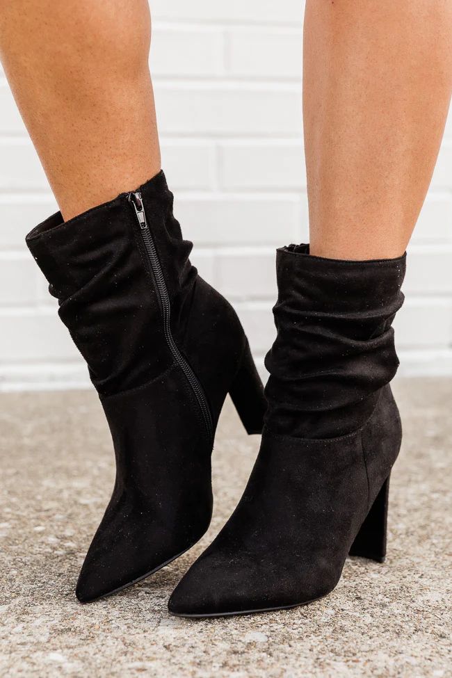 Leena Black Pointed Toe Suede Booties | The Pink Lily Boutique