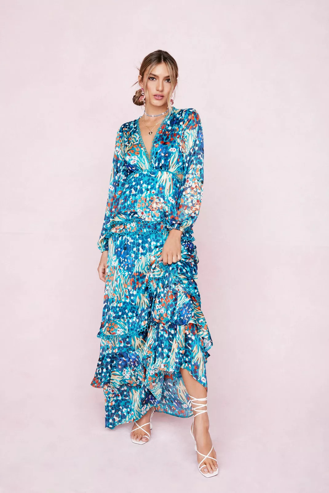 Abstract Cut Out Tiered Ruffle Maxi Dress | NastyGal (UK, IE)
