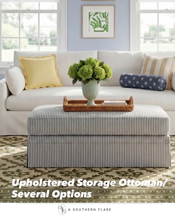 Upholstered Storage Ottoman/Several Fabric Options/ Home Accessories
