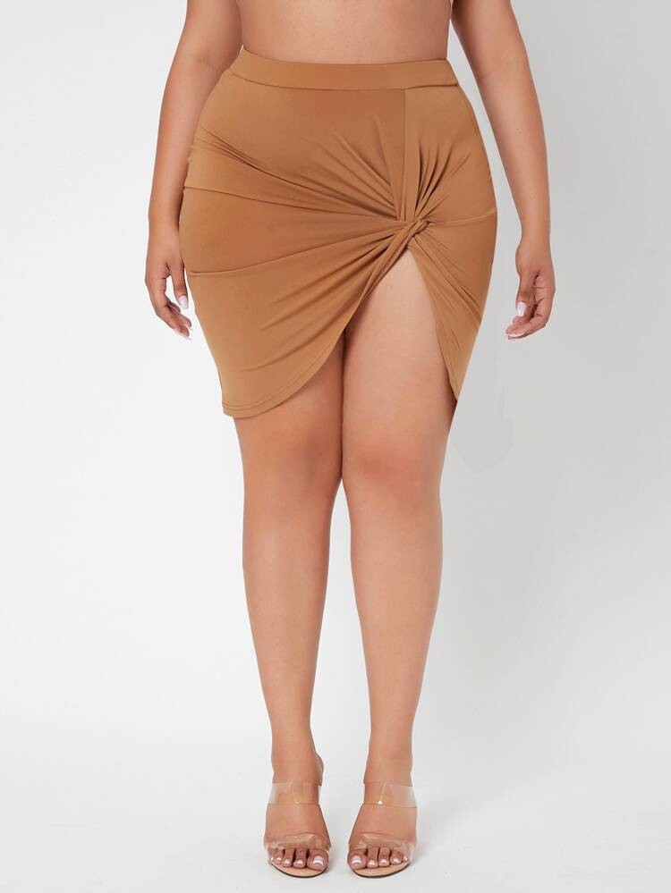 SHEIN SXY Plus Twist Front High Waisted Asymmetrical Skirt | SHEIN