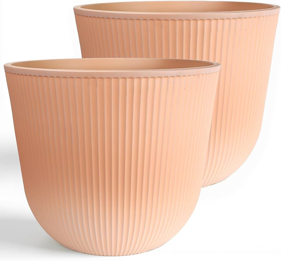 Worth Garden Round Large Planter Pot Set of 2, 17.5" Dia x 15.5" H - Durable Plastic Terracotta P... | Amazon (US)