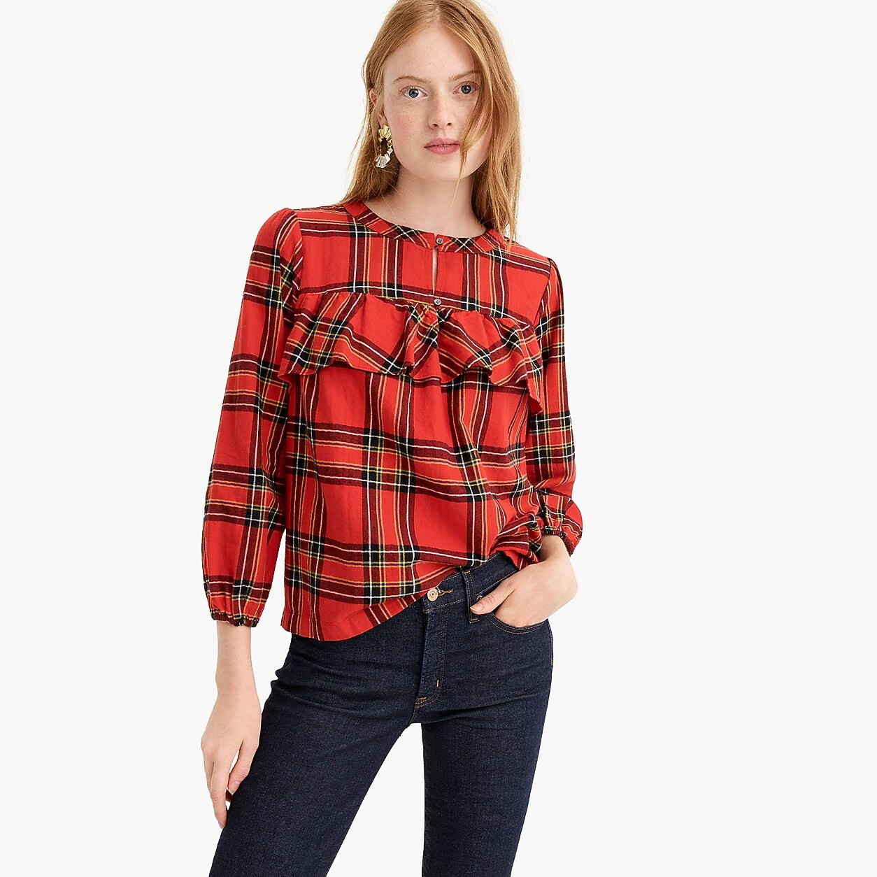 Ruffle top in festive plaid | J. Crew US