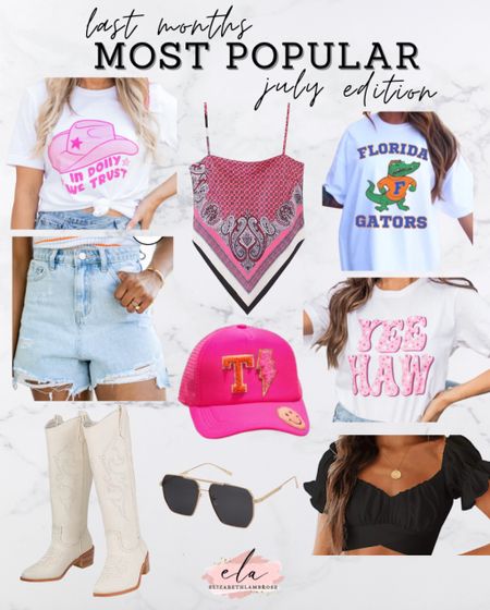 most popular : july edition!
I’m in love with all of these picks and apparently y’all were too!
You can never go wrong with a cute trucker hat and some amazon sunnies! Y’all loved these amazon boots so I has to include them. I also linked a cheaper version too!! Grab your cowboy pink lily graphics for your next concert! They are the cutest, and the paisley amazon tank is to die for! 


#mostpopular #july #favorites #concert #graphics #cowboy #country #shorts #goto #truckerhat #neon #patch #boots

#LTKSeasonal #LTKstyletip #LTKFind