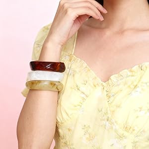 Amazon.com: GAOKOXI 3 Pcs Chunky Acrylic Bangle bracelets Set for Women Colorful Statement Resin ... | Amazon (US)