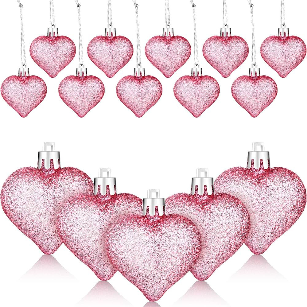 48 Pieces Heart Shaped Valentine Ornaments Glitter Heart Tree Baubles Heart Shaped Hanging Orname... | Amazon (US)